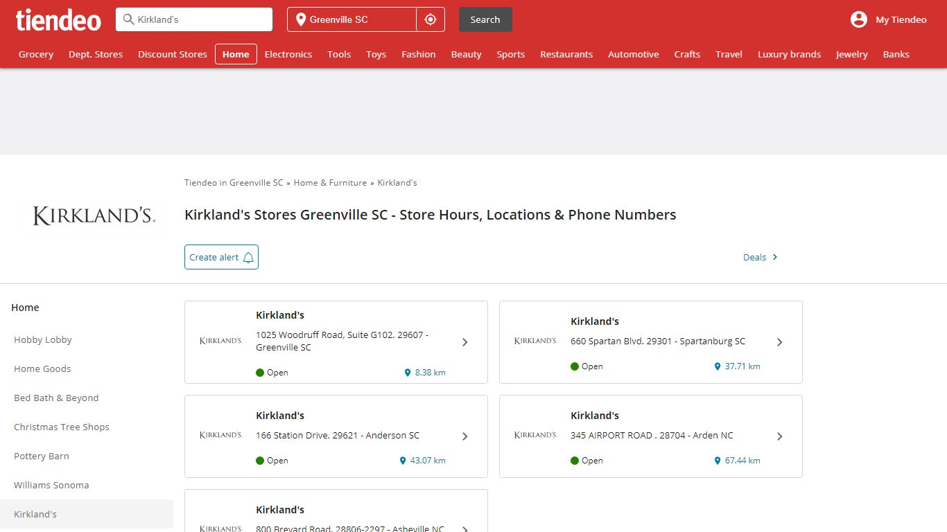 Kirkland's Stores in Greenville SC | Store Hours & Locations - Tiendeo